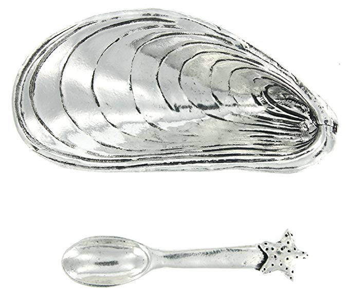 Basic Spirit Mussel Shell Salt Cellar w/Spoon * Handcrafted Pewter Home Lead-Free SD-18