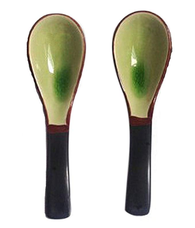 Set of 2 Chinese Traditional Style Tableware Ceramic Soup Spoons,GREEN