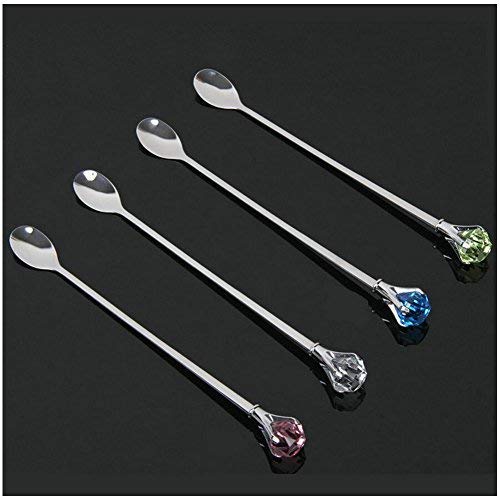 Gracelife 4-Pack Crystal Diamond Drink Stirring Spoon Tea Houses / Coffee Bar Stainless Steel Long Handle Spoon