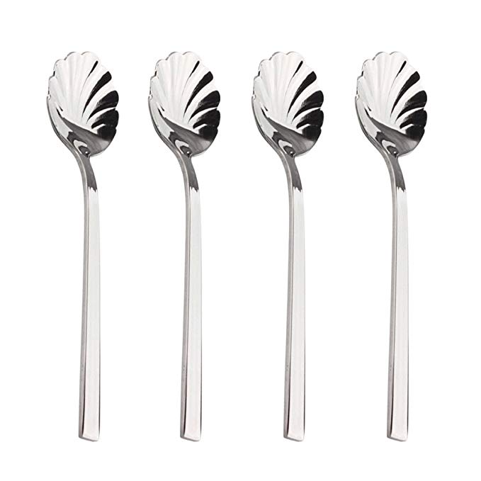 Bluelasers Set of 4 Stainless Steel Sugar Spoons, 6-Inch Sugar Shell Spoons with Scalloped Design, Ideal for Coffee or Tea