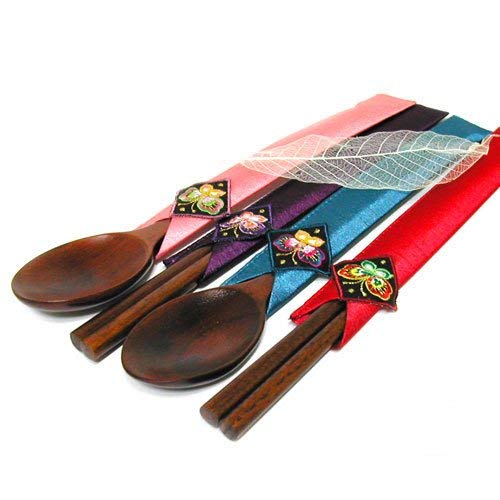 Silver J Wooden chopsticks and spoon set, handmade oriental gift, 2 pairs