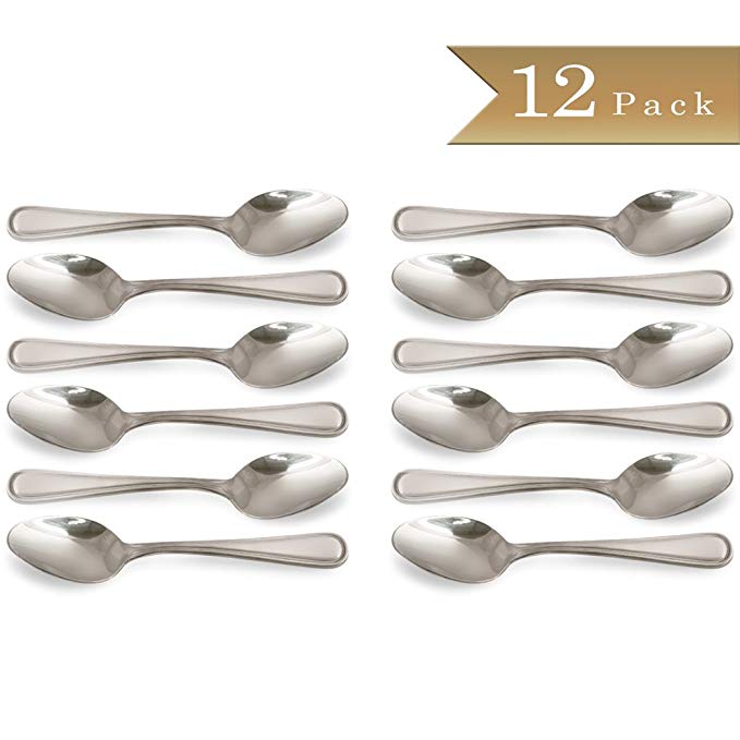 Set of 12 - TrueCraftware Stainless Steel Teaspoons - Simple Elegance Design- 6 Inch