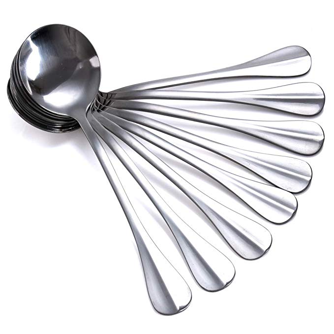 Zicome Soup Spoons, Stainless Steel Round Bouillon Spoons, Set of 10