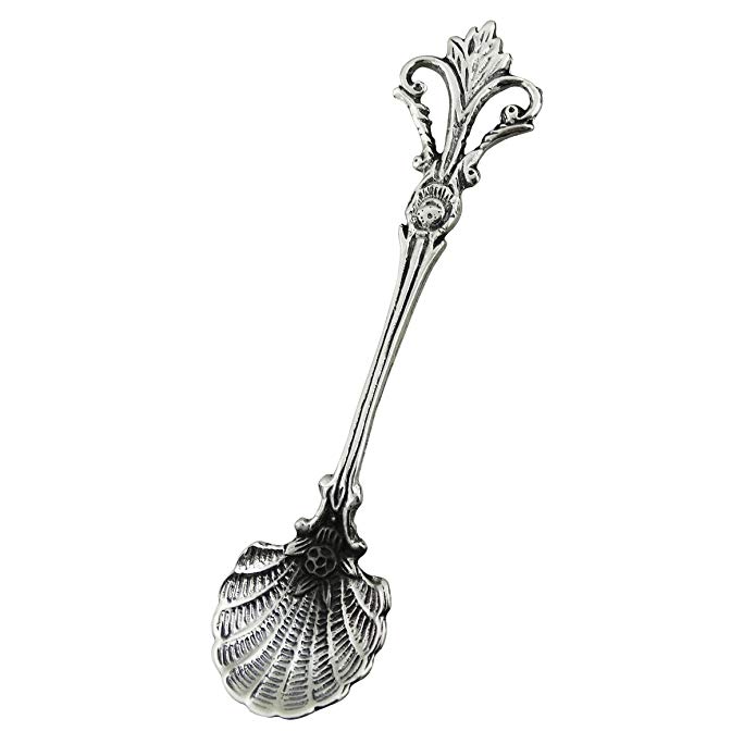 Sterling Silver Fleur de Lis Salt Spoon or Mustard Spoon w/ Scalloped Bowl