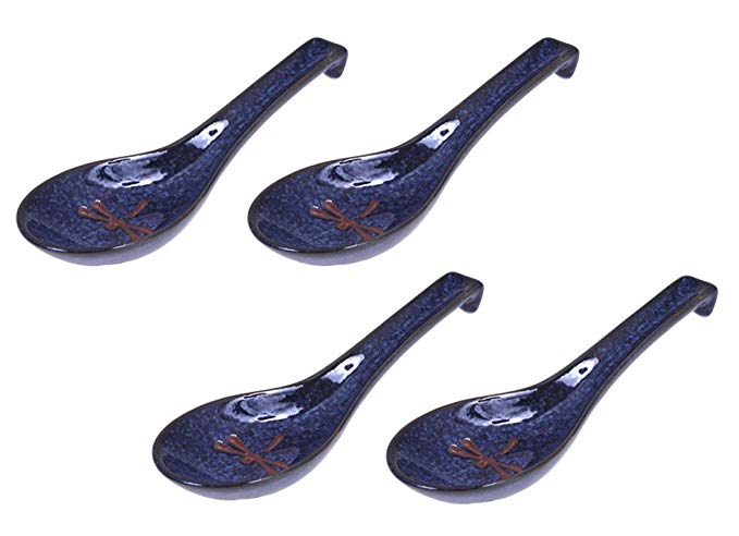 Happy Sales HSSP-BDF4, Ceramic Soup Spoons 4 pc, Blue Dragonfly