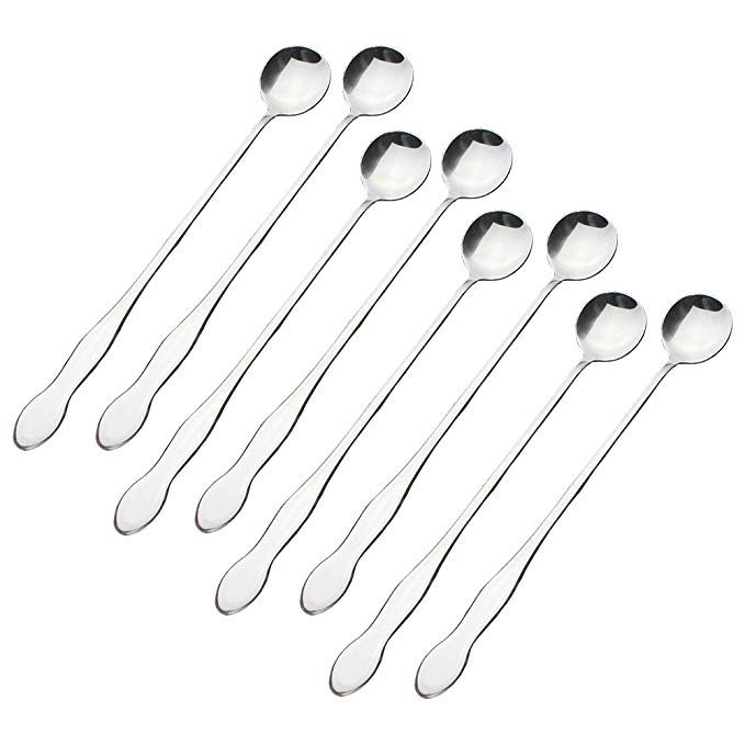 Zicome Set of 8 Long Handle Spoons for Bar Cocktail Shaker Stirring and Mixing, Stainless Steel, 10-1/2 Inch