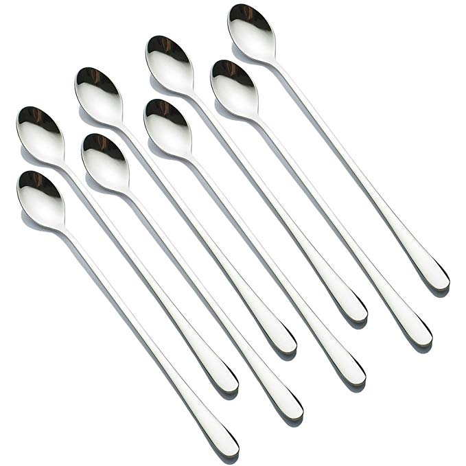 Zicome 9 Inch Long Handle Stainless Steel Stirring Mixing Spoons for Iced Tea, Ice Coffee, Cocktail, Ice Cream, Set of 8