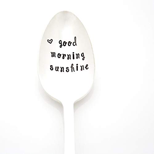 Good Morning Sunshine. Hand Stamped Spoon for Stirring Coffee or Tea. Handstamped Vintage Spoons by Milk & Honey. Part of the Martha Stewart American Made Market.