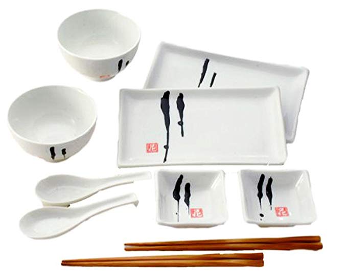 Happy Sales 10 Piece Japanese Dinnerware Set Enzo Design, Black