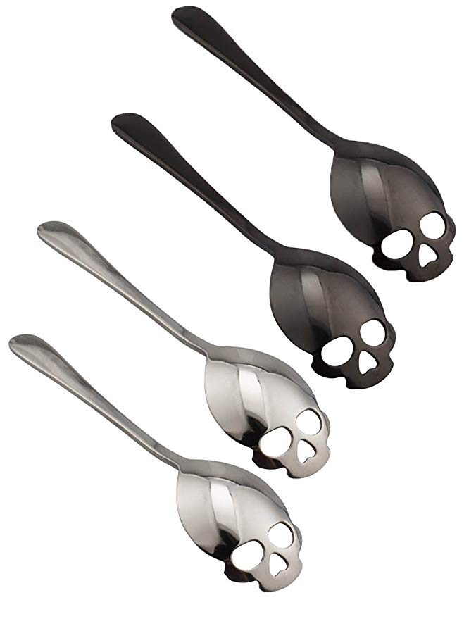 Sugar Skull Spoons Stainless Steel Tea Coffee Metal Stirring Slotted Spoon set 4 pcs