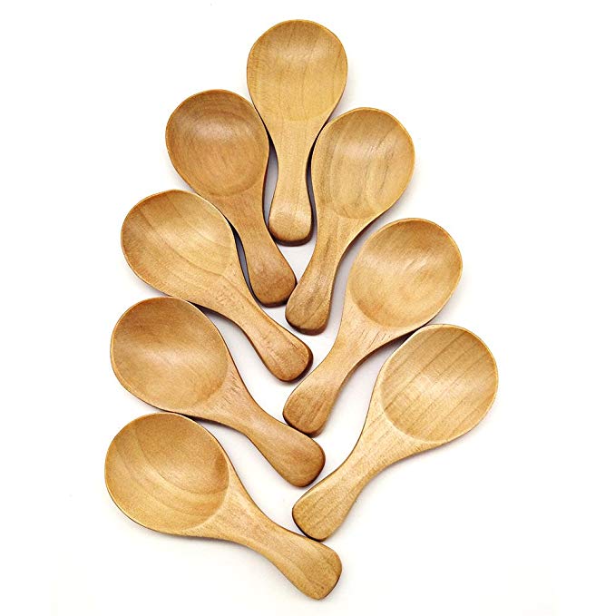 8Pcs Small Wooden Salt Spoon Solid Wood Condiments Spoon Handmade Honey Teaspoon Seasoning Sugar Coffee Tea Jam Mustard Ice Cream Milk