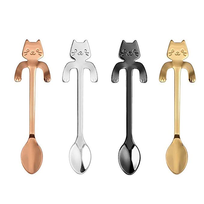 Little Teaspoons Cute Cat Stainless Steel Coffee Spoon Multi-functional Kitchen Tools Set 4PCS