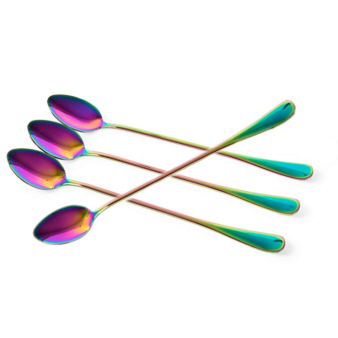 dhrbsx Long-Handled ice Tea Spoon, Cocktail stir Spoons, Stainless Steel Coffee Spoons, Colored ice Cream Scoop Set of 4