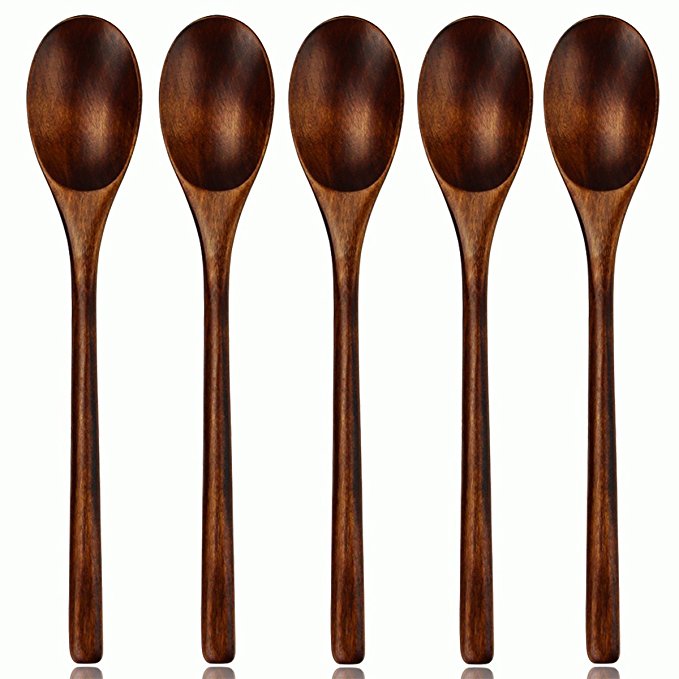 Wood Spoons Wooden Soup Spoon 5 Pieces Eco Friendly Japanese Tableware Natural Ellipse Wooden Ladle Spoon Set for for Eating Mixing Stirring Cooking Coffee Demitasse Tea Dessert Kitchen with Box