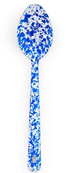 Enamelware 12 Inch Large Perforated Spoon - Blue Marble