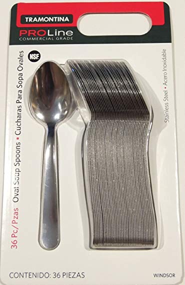 Tramontina Pro Line Commercial Grade Stainless Steel Oval Soup Spoon, Windsor Pattern (36 pieces)