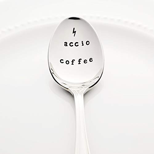 Accio Coffee with Lightning Bolt | Stainless Steel Stamped Spoon | Stamped Silverware | Harry Potter Birthday Gift for Her Idea | Christmas Stocking Stuffers