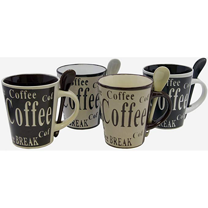 Gibson Bareggio 8pc Coffee with Spoon Set , 4 Designs (Mr. Coffee)