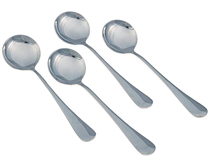 Seikei Soup Spoons - Large Round - 7.25 Inch - 4 Piece Set - Stainless Steel