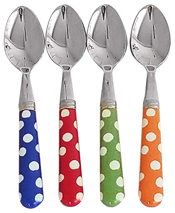 Sabre Demi-Tasse Spoons Set of 4 Printed Handle -4-Colors Printed White-Dots (Blue, Red., Green, Orange)