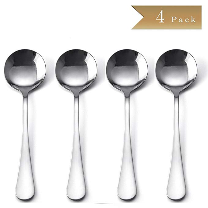 Pound 18/10 Stainless Steel Bouillon Spoon,Soup Spoon, Bead Cutlery, 7.6-Inch, Set of 4