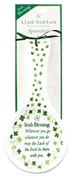 Ceramic Spoon Rest With Irish Blessing And Shamrock Design