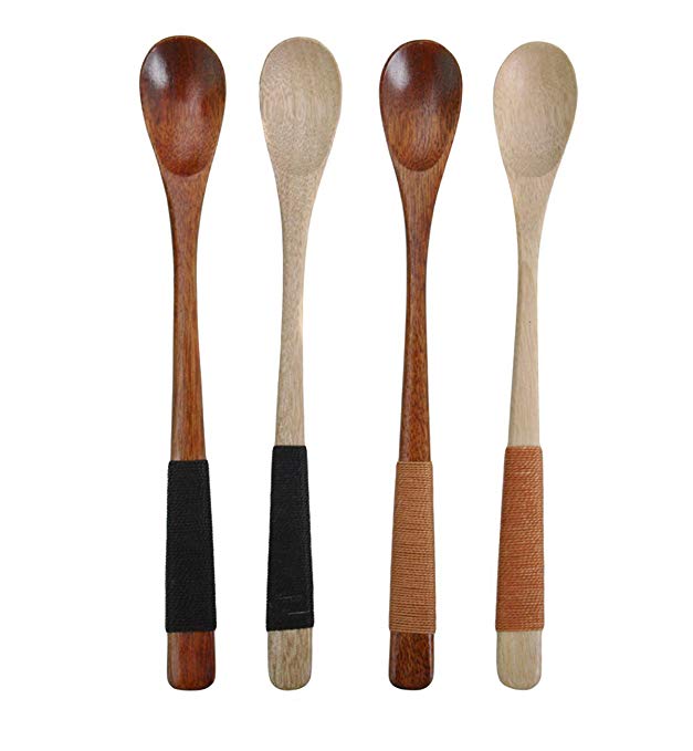 Wowlife 4 Pcs 192.5cm Handmade Wooden Spoons Long Handle Coffee Tea Drink Bar Cocktail Stirrer Mixing Spoon