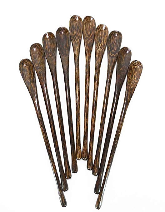 Lot of 10 Pcs. Palm Wood Long Handle Drink Spoons Cocktail Stirrer Swizzle Sticks