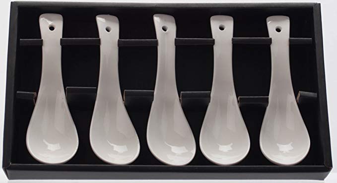 Chinese Porcelain Soup Spoons Slim Design in White Color with Gift Box - Set of 5