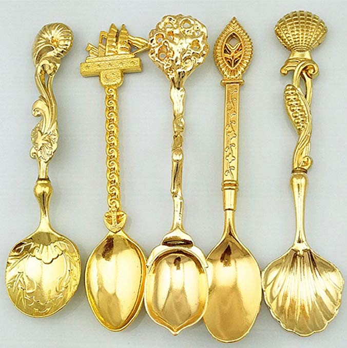 5 pcs/a set Retro Creative stainless steel Coffee Scoops Stirring Spoon Sugar Spoon Tea Spoon (Gold)