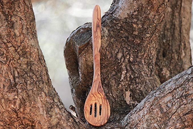 Aelia Olive Wood Slotted Spoon Handcrafted in Jerusalem