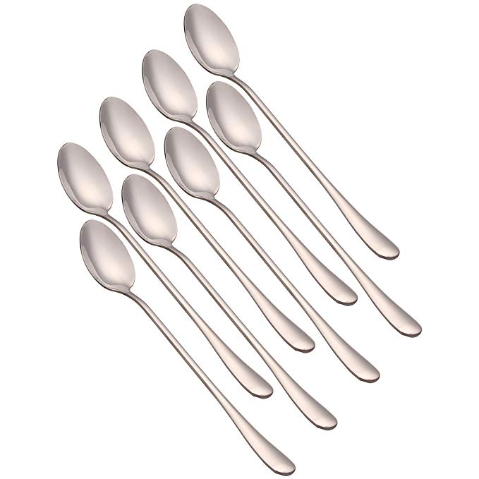 Zicome Set of 8 Stainless Steel Long Handle Spoon for Iced Tea, Coffee, Ice Cream, 7-1/2 Inch